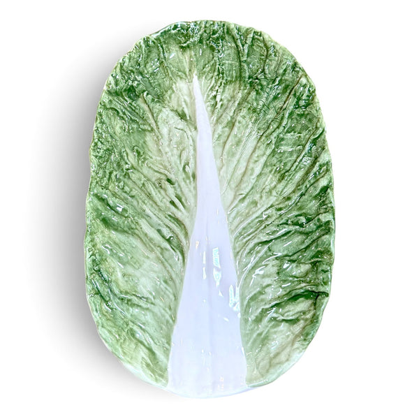 Fuente de gres en forma de hoja de lechuga de 27 cm para servir y decorar.