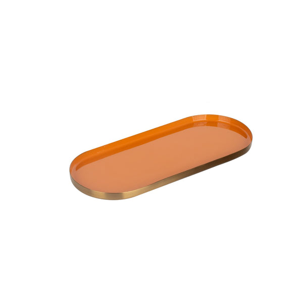 bandeja decorativa alargada naranja con borde dorado