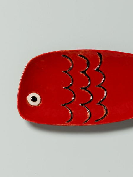 Plato decorativo en forma de pez esmaltado rojo