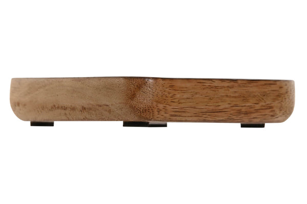 base de bandeja vaciabolsillos de madera de mango natural con apoyos protectores