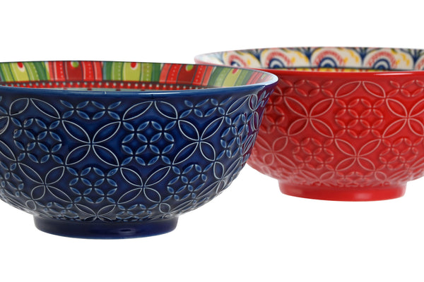 Vajilla mediterránea con bol azul decorativo