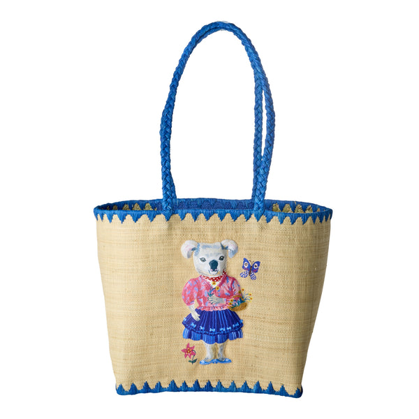 Bolsa de rafia bordada con diseño de koala ilustrado por Nathalie Lété - Brocantia