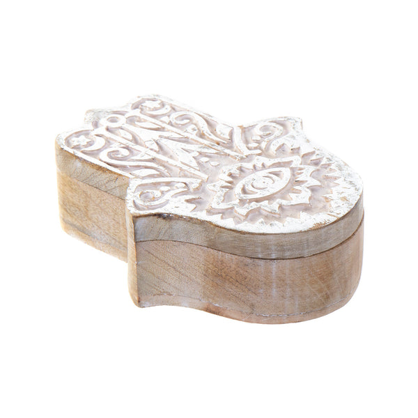 Caja de madera decorativa con forma de mano de Fátima