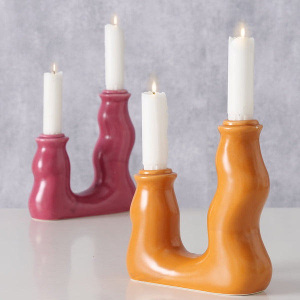 Candelabro doble formas orgánicas naranja - Brocantia