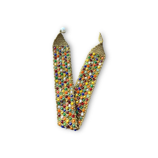 Choker dorado con cuentas multicolor hecho a mano
