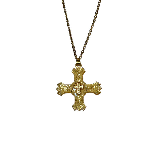 Pendente cruz em metal lacado creme