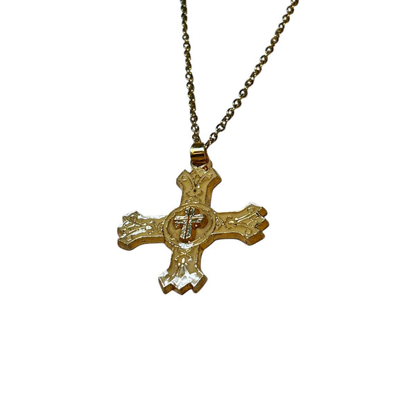 Pendente cruz em metal lacado creme