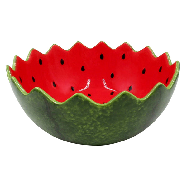 Ensaladera de cerámica con diseño de sandía para servir ensaladas - vista general.