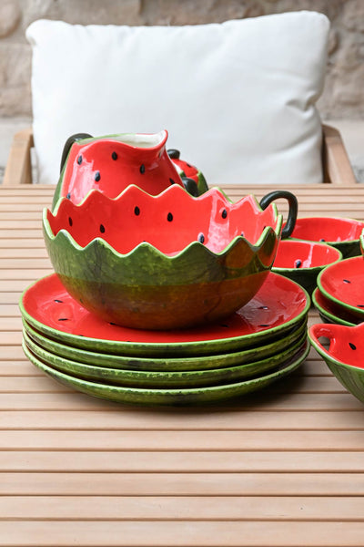 Ensaladera con diseño de sandía - decoración alegre para mesa veraniega.