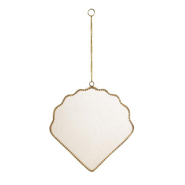 Espejo de pared con forma de concha y marco dorado con cadena para colgar