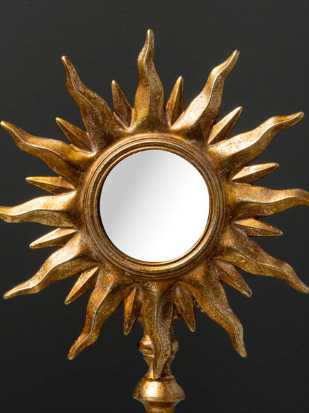 Espelho de mesa dourado em forma de raio de sol