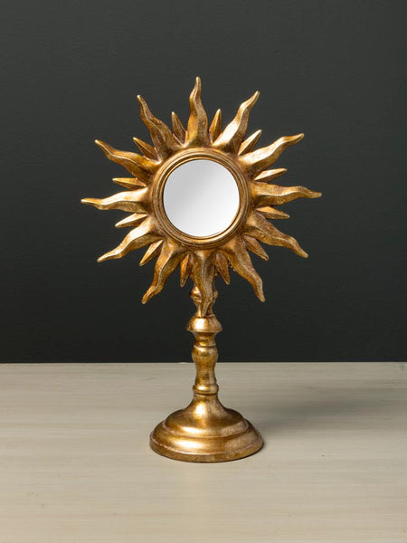 Espelho de mesa dourado em forma de raio de sol