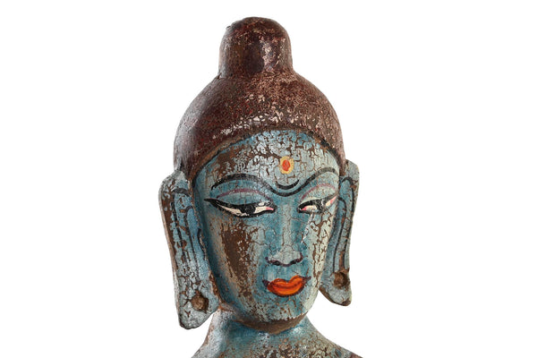 detalle rostro escultura buda azul envejecido – decoración exótica brocantia
