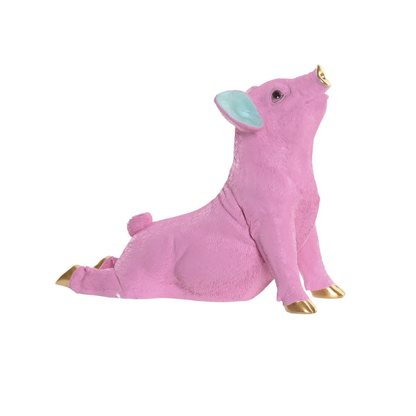 Figura decorativa de cerdito rosa en postura de yoga