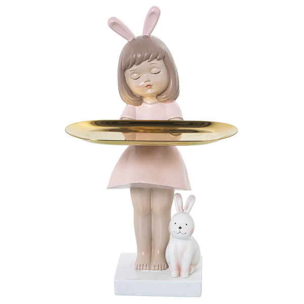 Estatueta de uma menina a segurar uma bandeja de valet