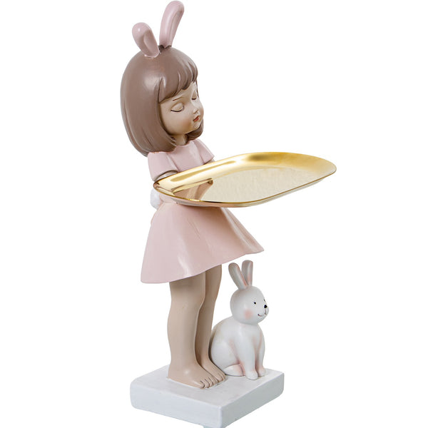 Estatueta de uma menina a segurar uma bandeja de valet