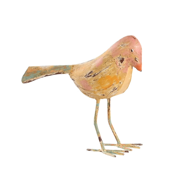 Figura decorativa de pájaro vintage en tonos pastel con acabado envejecido.