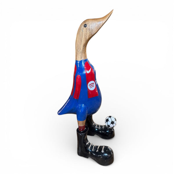 Pato decorativo artesanal inspirado en fútbol