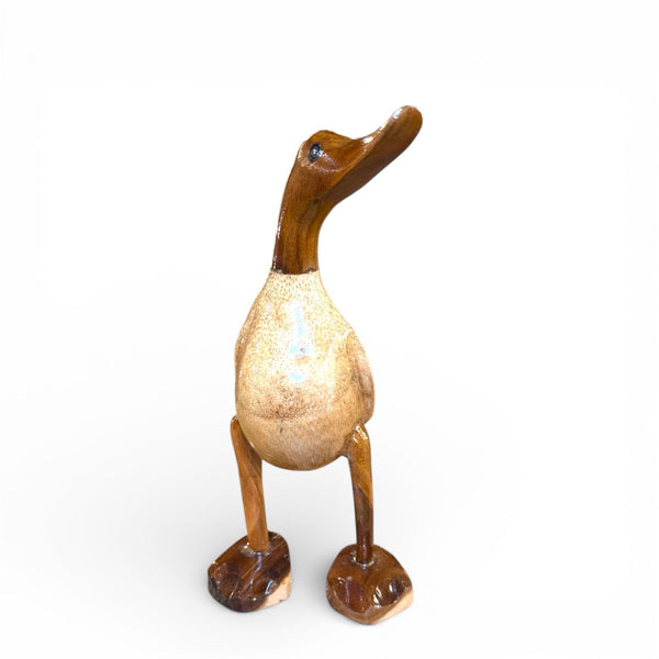 Pato artesanal de madera de teca reciclada