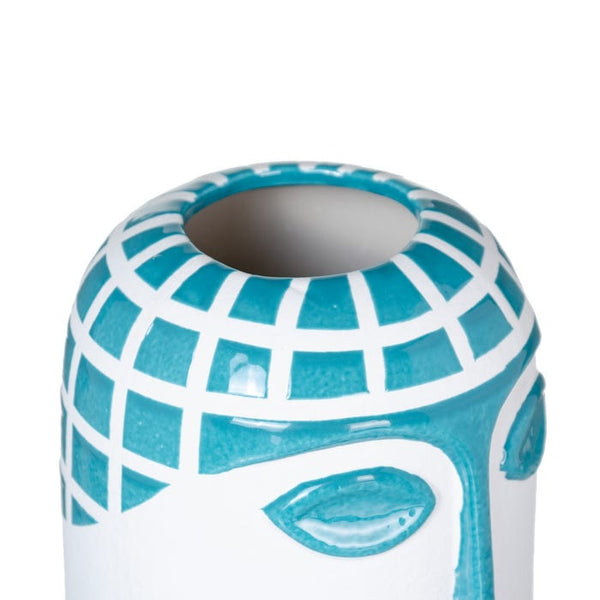 Vaso com cara azul e branca