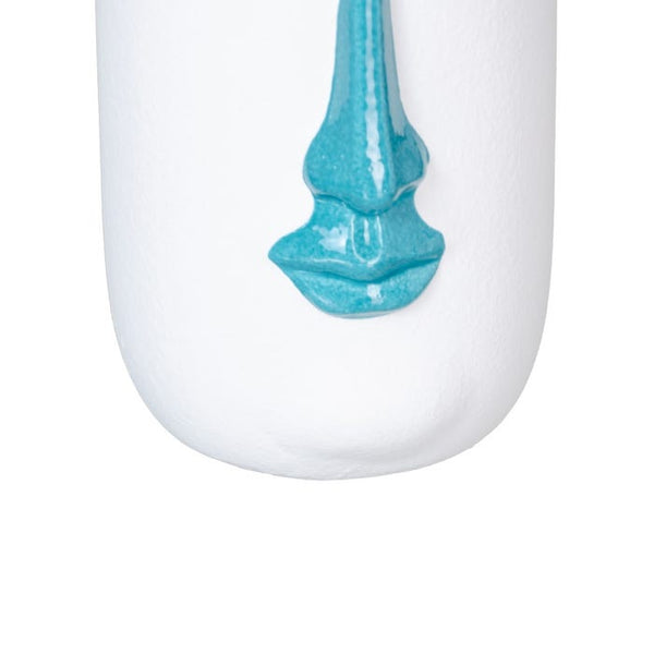 Vaso com cara azul e branca