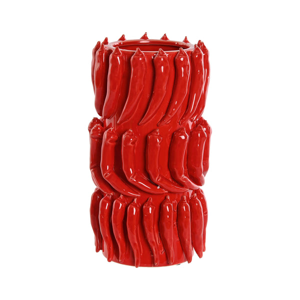 Jarrón decorativo de cerámica roja con guindillas