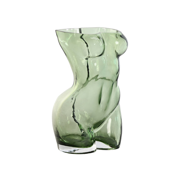 Vaso com corpo em forma de garrafa verde