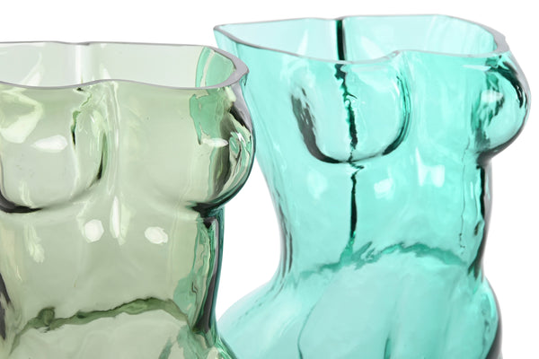 Vaso com corpo em forma de garrafa verde