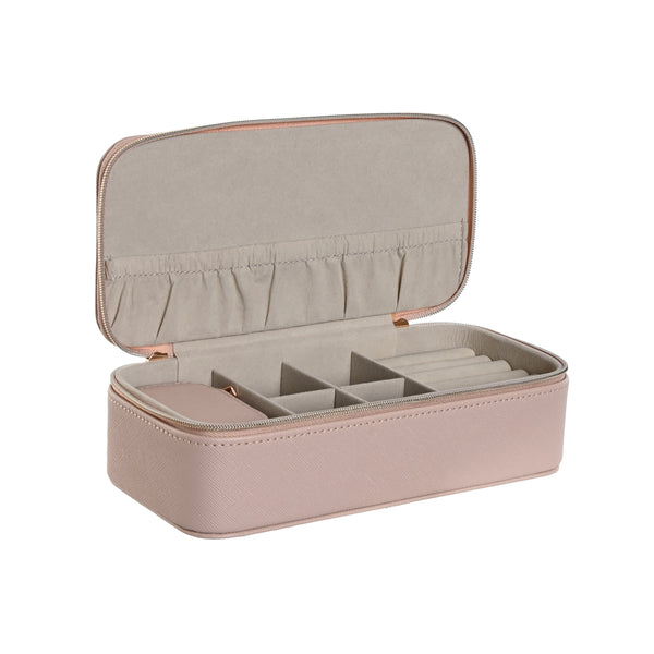 Caixa de joias dupla para viagem, rosa claro