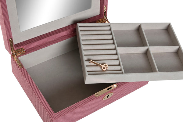 Joyero pana rosa con llave - Brocantia