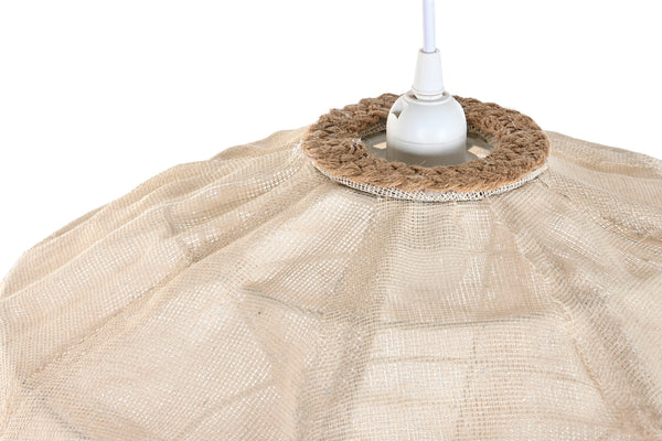 Detalle superior de la lámpara de techo con remate de cuerda natural.