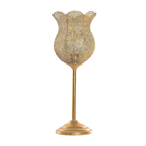 Lámpara de sobremesa dorada calada estilo vintage
