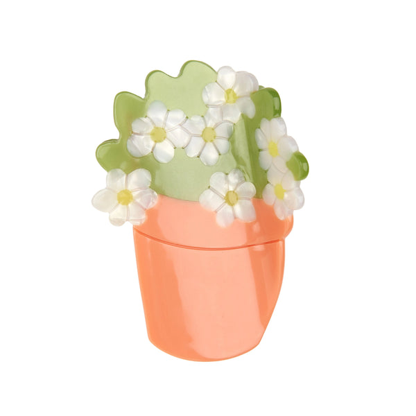 Pinza para el pelo forma maceta con flores blancas Coucou Suzette vista frontal