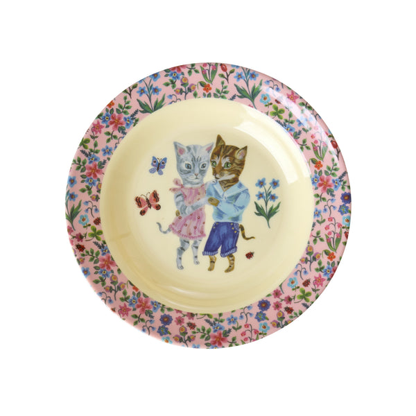 Platito hondo infantil de melamina con ilustración de gatitos bailando, diseño Nathalie Lété – Brocantia tienda online Oviedo