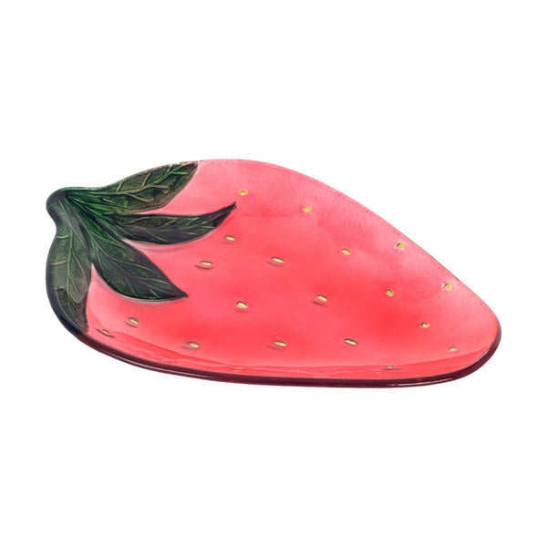 Plato decorativo de vidrio con forma de fresa de 31 cm.