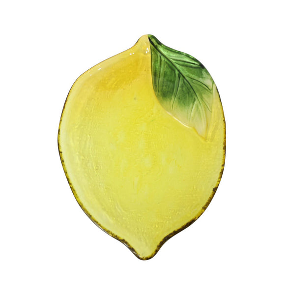 Plato decorativo de vidrio con forma de limón amarillo de 30 cm.