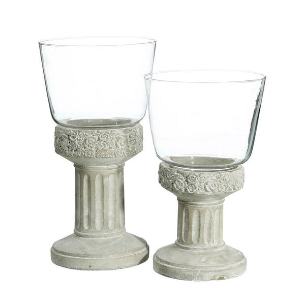 Portavelas cristal y cemento - Brocantia