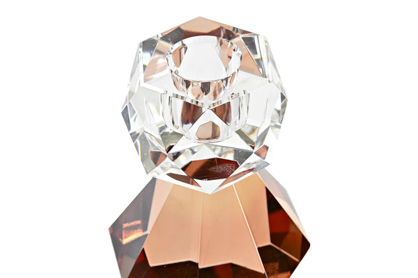 Portavelas cristal transparente y naranja Brocantia