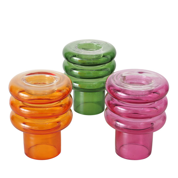 Portavelas jarroncito aros cristal colores Brocantia