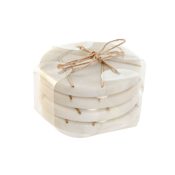 Set de posavasos de mármol blanco redondos con diseño dorado