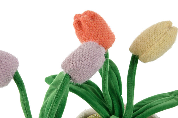 Detalle de tulipanes multicolor de tela del sujetapuertas decorativo – Brocantia