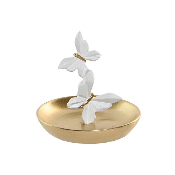 Bandejita para joyas dorada con mariposas blancas decorativas