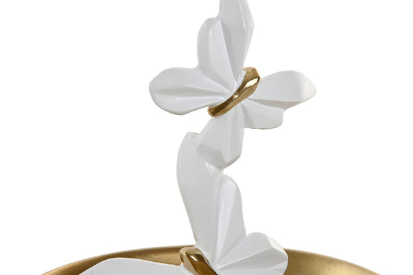 Detalle mariposa blanca en bandeja joyero dorada elegante